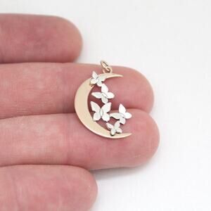 Sterling Silver Butterfly Gathering and Bronze Moon Charm